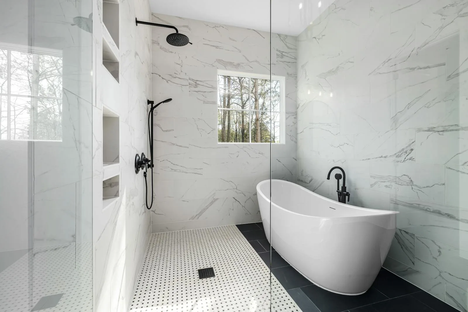 Luxury marble bathroom polished and disinfected by Clean By Gina